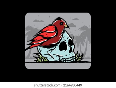 Bird nesting in skull illustration design