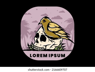 Bird nesting in skull illustration design