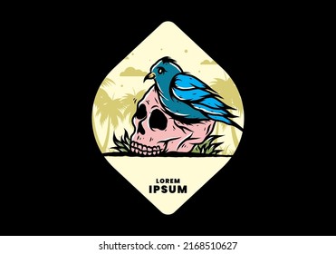 Bird nesting in skull illustration design