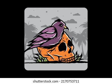 Bird nesting in skull illustration design