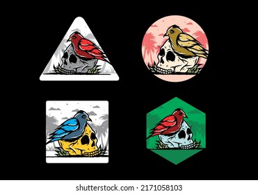 Bird nesting in skull illustration design