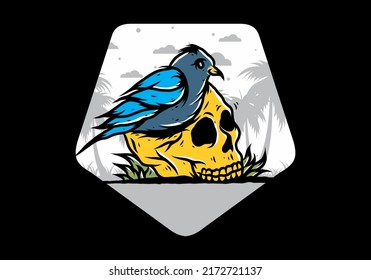 Bird nesting in skull illustration design
