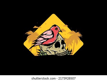 Bird nesting in skull illustration design