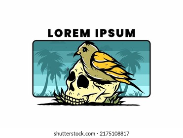 Bird nesting in skull illustration design