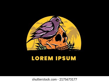 Bird nesting in skull illustration design