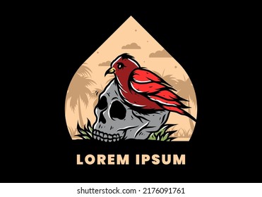 Bird nesting in skull illustration design