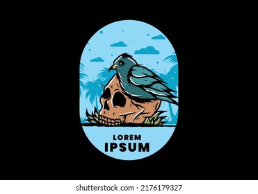 Bird nesting in skull illustration design