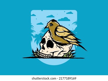 Bird nesting in skull illustration design