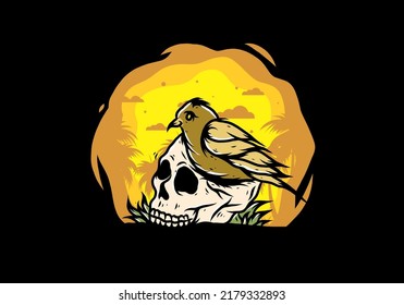 Bird nesting in skull illustration design