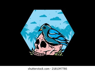 Bird nesting in skull illustration design