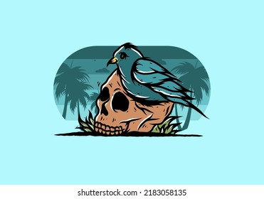 Bird nesting in skull illustration design
