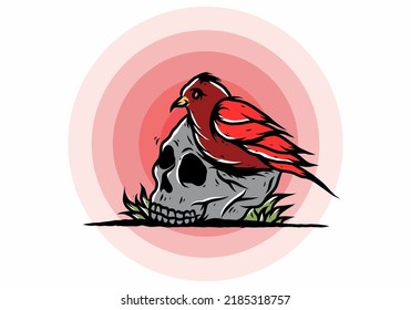 Bird nesting in skull illustration design