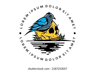 Bird nesting in skull illustration design