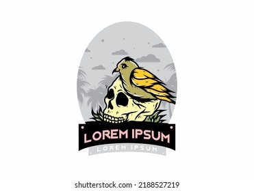 Bird nesting in skull illustration design