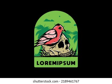 Bird nesting in skull illustration design