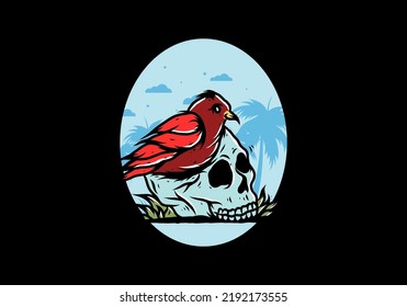 Bird nesting in skull illustration design