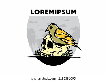Bird nesting in skull illustration design