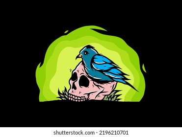 Bird nesting in skull illustration design