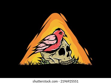 Bird nesting in skull illustration design