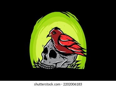 Bird nesting in skull illustration design