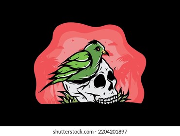 Bird nesting in skull illustration design