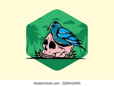 Bird nesting in skull illustration design