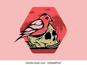 Bird nesting in skull illustration design