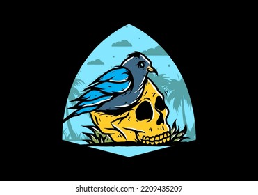 Anidación de aves en el diseño de la ilustración del cráneo