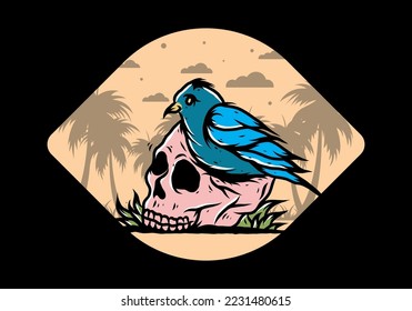 Bird nesting in skull illustration design