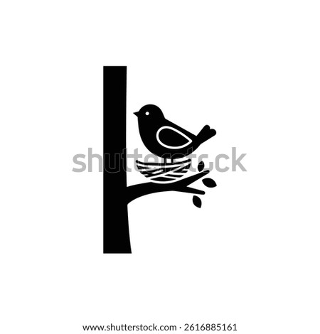 Bird Nesting in Tree Crook Icon for the Start of a Family - Black Design