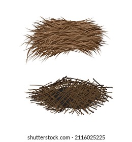 Bird nests from branches and grass. Vector objects