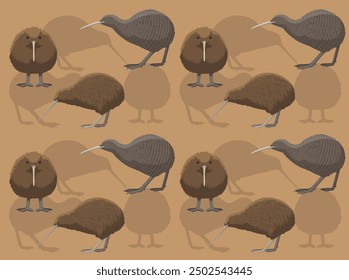 Bird New Zealnd Kiwi Cartoon Cute Seamless Wallpaper Background