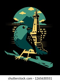 bird at night with mountain background