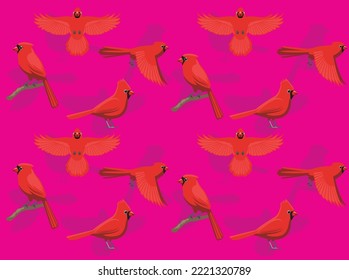 Bird Northern Cardinal Flying Sitting Character Seamless Wallpaper Background