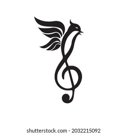 bird and note music with symbol of singing bird