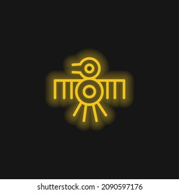 Ave Antiguo Diseño Indio de Líneas Delgadas Icono de neón amarillo brillante