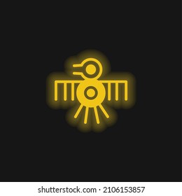 Ave Antiguo Diseño Indio de Líneas Delgadas Icono de neón amarillo brillante