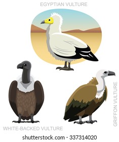 Bird Old World Vulture Set Cartoon Vector Illustration