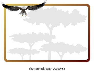 Bird on a background frame with trees.