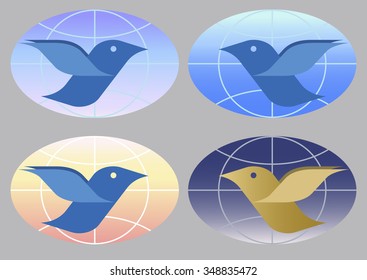 bird on a background of the globe in the morning, afternoon, evening and night