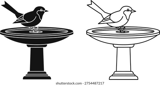 Bird on Birdbath Icon Set Vector