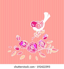 Bird on blooming rose