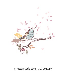 bird on a branch, autumn theme