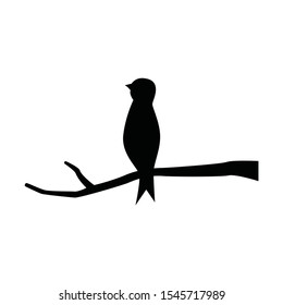 Bird on a branch black silhouette vector illustration. Bird on branch simple icon.