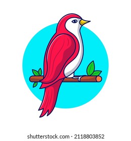 bird on a branch clipart with colored hand drawn style