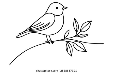 Bird on a branch. Continuous one line drawing