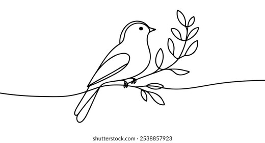 Bird on a branch. Continuous one line drawing