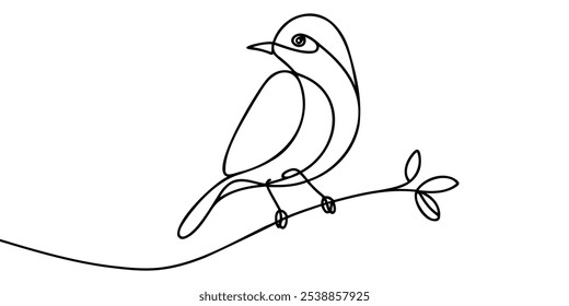 Bird on a branch. Continuous one line drawing