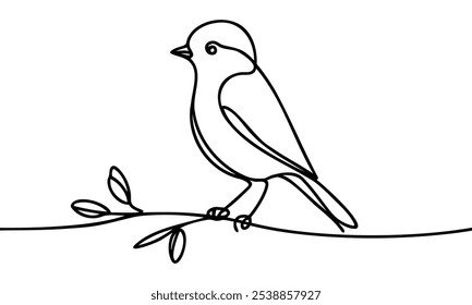 Bird on a branch. Continuous one line drawing
