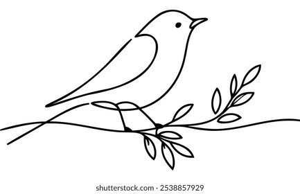 Bird on a branch. Continuous one line drawing